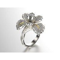 prsteň kvet iris fashion biele zlato 0016